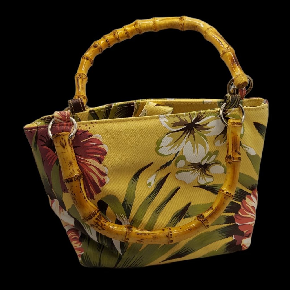 Sunny Hawaii Yellow Floral Bamboo Handled Purse - Picture 2 of 8